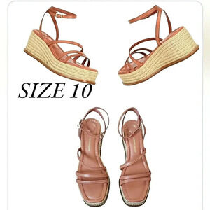 A M 10 Boho Chic  Leather Strappy Espadrilles Wedge Sandals New